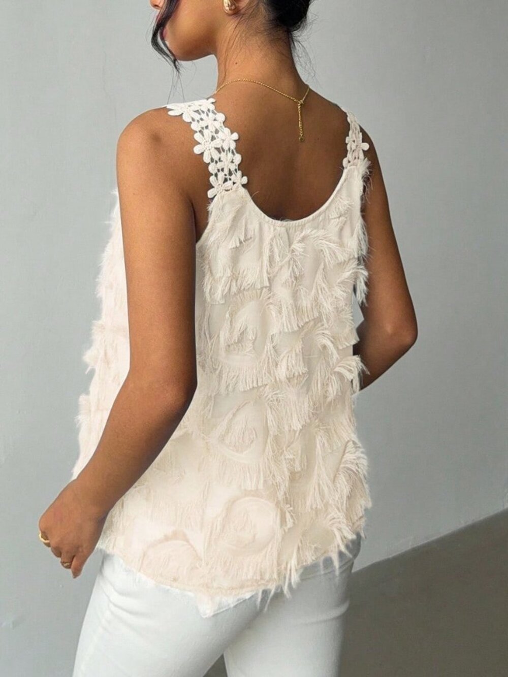 Apricot Casual Women's Elegant Floral Lace Patchwork Textured Camisole Top - Picture 2 of 7